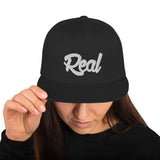 Real Snapback Hat White font
