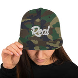 Real Snapback Hat White font
