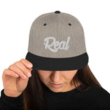 Real Snapback Hat White font