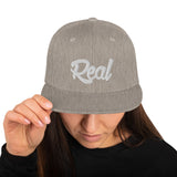 Real Snapback Hat White font