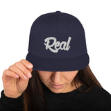 Real Snapback Hat White font