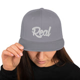 Real Snapback Hat White font