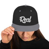 Real Snapback Hat White font