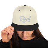 Real Snapback Hat White font