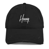 Henny White Font Distressed Dad Hat